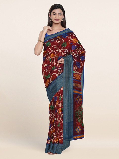 

Pothys Maroon & Green Floral Zari Saree