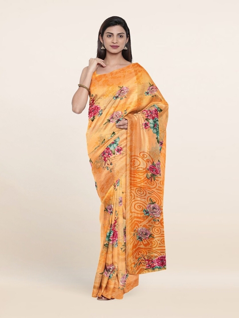 

Pothys Peach-Coloured & Pink Floral Printed Saree