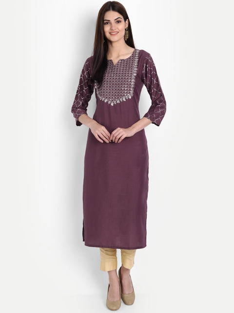 

arangya Women Burgundy Yoke Design Kurta