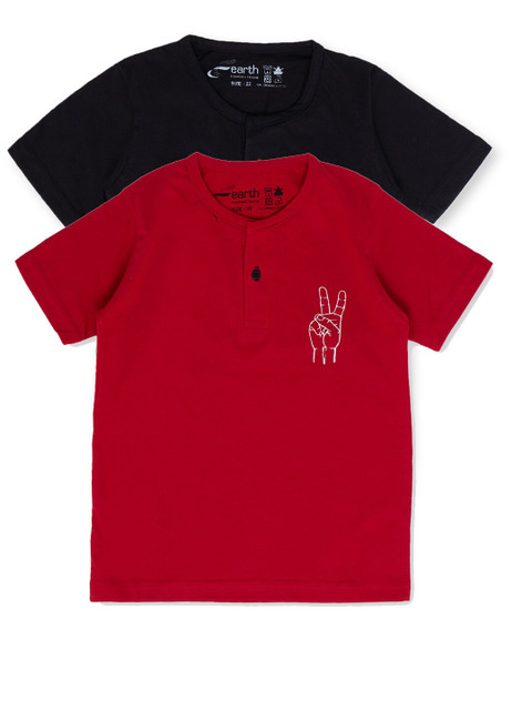 

earth conscious Boys Red 2 Henley Neck T-shirt