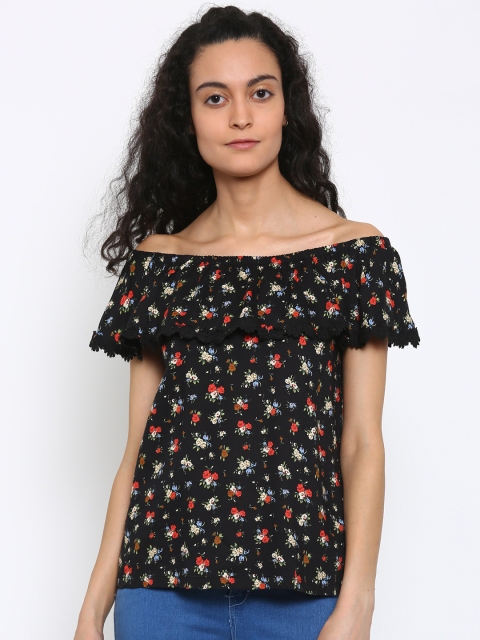 

Honey by Pantaloons Women Black Printed Bardot Top