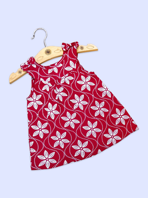 

Born Babies Girls Red & White Printed Cotton A-Line Dress