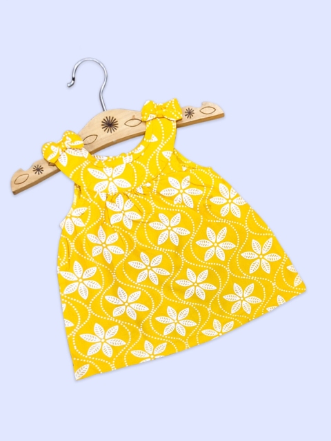 

Born Babies Girls Yellow Floral Printed Halter Neck Cotton Dress