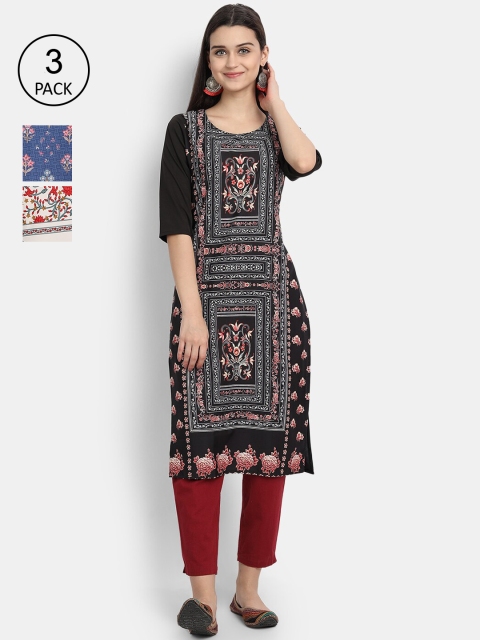

Ethnic basket Women Multicoloured Set Of 3 Ethnic Motifs Printed Crepe Kurta, Multi