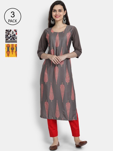 

Ethnic basket Women Pack Of 3 Straight Kurtas, Multi