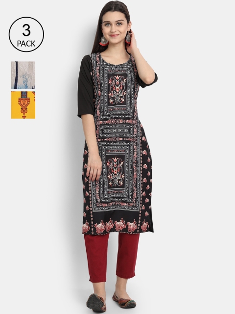 

Ethnic basket Women Pack of 3 Ethnic Motifs Printed Crepe Kurta, Multi