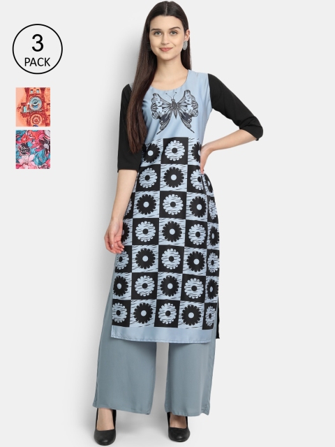 

Ethnic basket Women Pack of 3 Ethnic Motifs Printed Crepe Kurta, Multi
