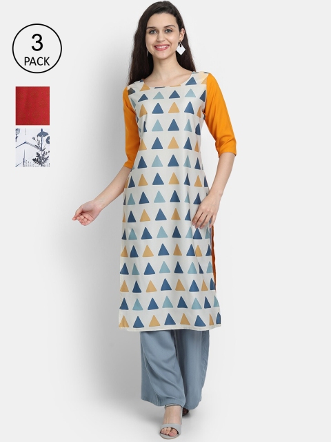 

Ethnic basket Women Multicoloured Printed Thread Work Crepe Kurta, Multi