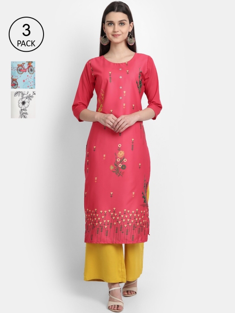 

Ethnic basket Women Pack of 3 Floral Crepe Kurta, Multi