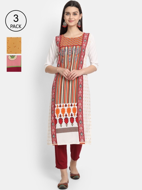 

Ethnic basket Women Pack of 3 Ethnic Motifs Printed Crepe Kurta, Multi