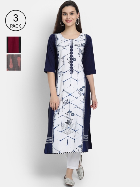 

Ethnic basket Women Pack of 3 Multicoloured Printed Crepe Straight Kurta, Multi