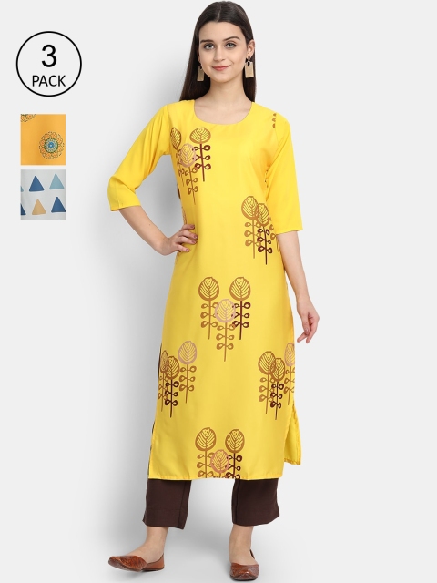 

Ethnic basket Women Multicoloured Bandhani Embroidered Keyhole Neck Mirror Work Crepe Kurta, Multi