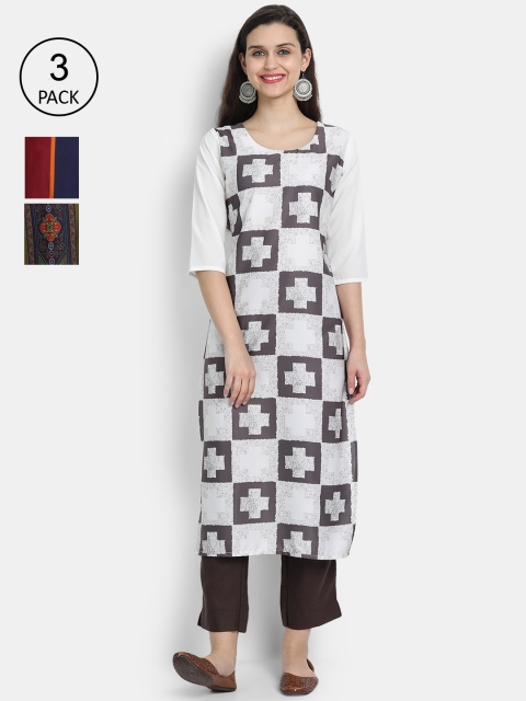 

Ethnic basket Pack of 3 Printed Kurtas, White