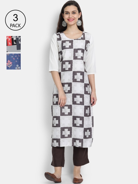 

Ethnic basket Women Set of 3 Printed Crepe Kurta, Multi