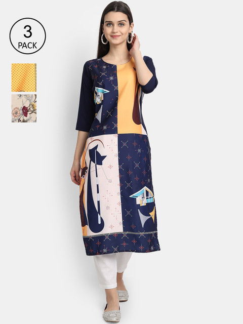 

Ethnic basket Women Pack Of 3 Straight Kurtas, Multi