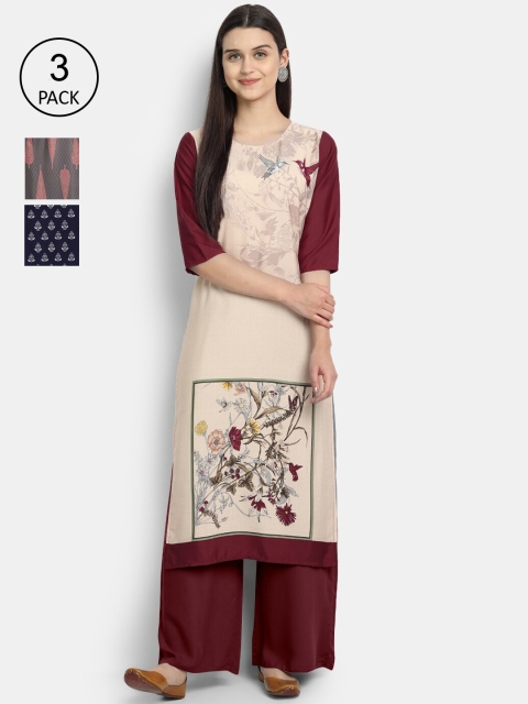 

Ethnic basket Women Pack of 3 Ethnic Motifs Printed Crepe Kurta, Multi