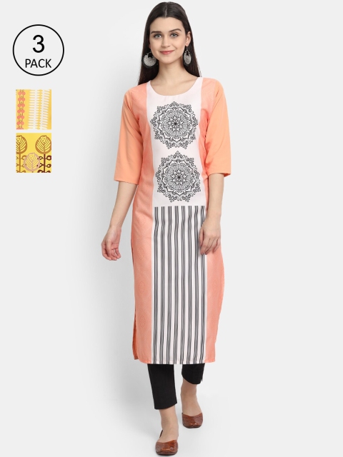

Ethnic basket Women Multicoloured Set Of 3 Ethnic Motifs Printed Crepe Kurta, Multi