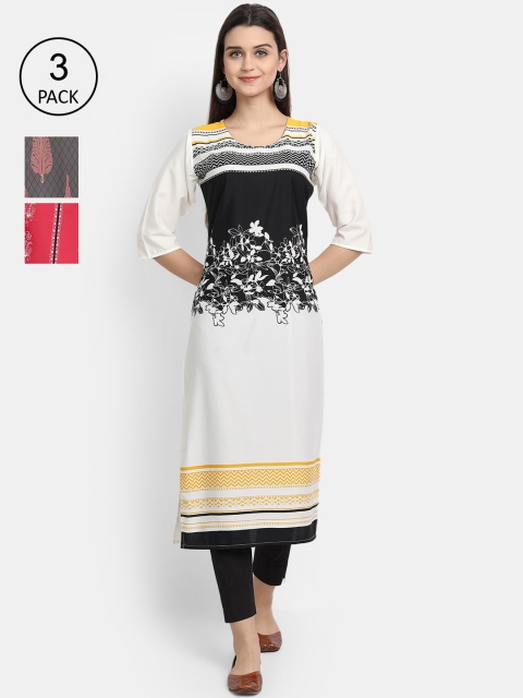

Ethnic basket Women Pack of 3 Ethnic Motifs Printed Crepe Kurta, Multi