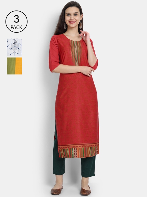 

Ethnic basket Women Pack Of 3 Straight Kurtas, Yellow