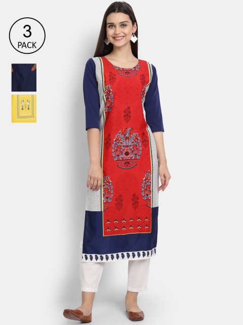 

Ethnic basket Women Pack Of 3 Digital Print Straight Crepe Kurtas, Multi