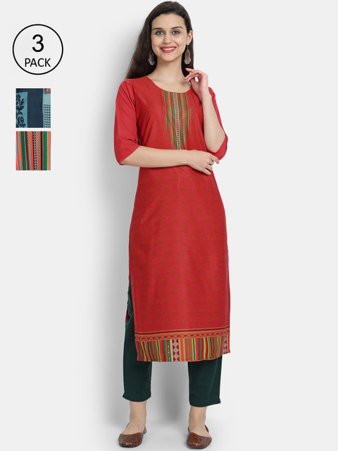 

Ethnic basket Women Pack of 3 Ethnic Motifs Printed Crepe Kurta, Multi