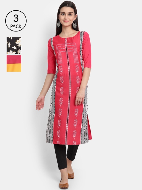 

Ethnic basket Women Pack Of 3 Straight Kurtas, Pink