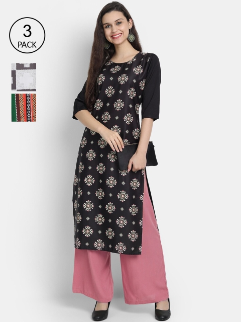 

Ethnic basket Women Pack Of 3 Straight Kurtas, Black