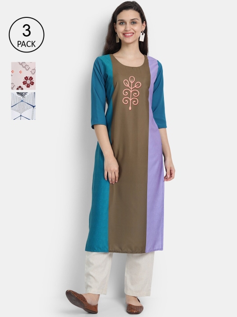 

Ethnic basket Women Multicoloured Floral Printed Thread Work Crepe Kurta, Multi