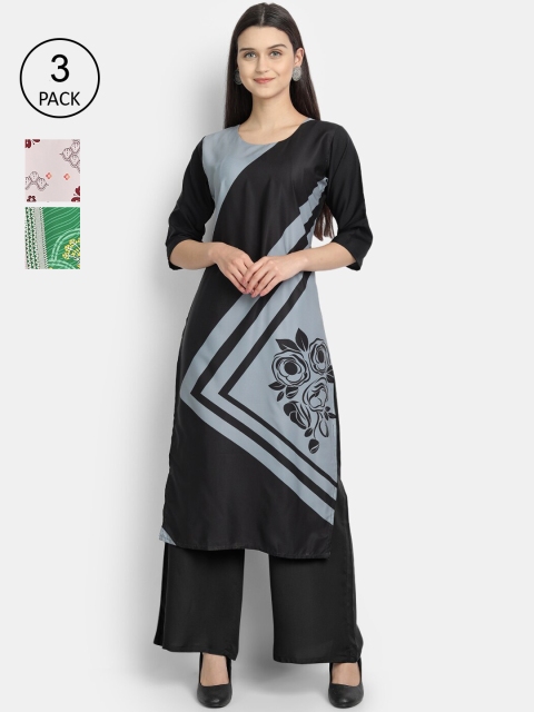 

Ethnic basket Women Multicoloured Set Of 3 Ethnic Motifs Printed Crepe Kurta, Multi