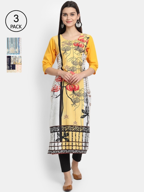 

Ethnic basket Women Pack of 3 Multicoloured Printed Crepe Straight Kurta, Multi