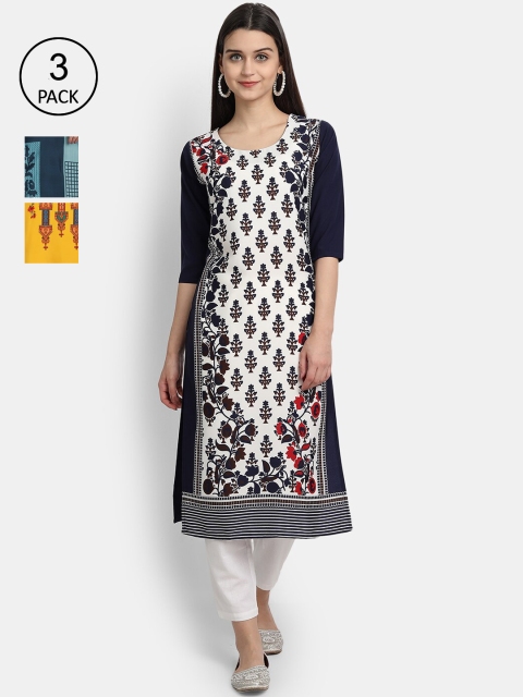 

Ethnic basket Women Multicoloured Set Of 3 Ethnic Motifs Printed Crepe Kurta, Multi