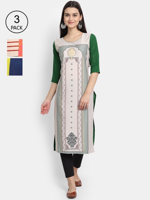 

Ethnic basket Women Pack Of 3 Printed Crepe Kurta, Peach