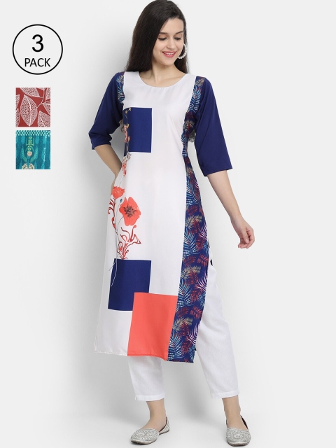 

Ethnic basket Women Pack Of 3 Straight Kurtas, White