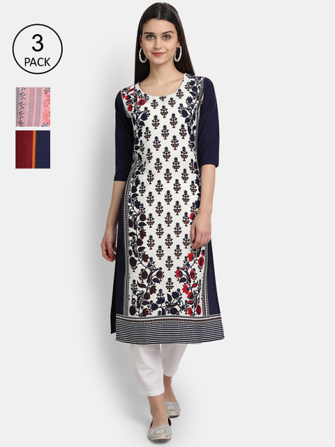 

Ethnic basket Women Pack Of 3 Straight Kurtas, Maroon