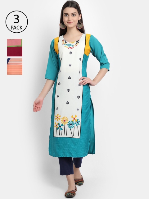 

Ethnic basket Women Pack Of 3 Digital Print Straight Crepe Kurtas, Multi