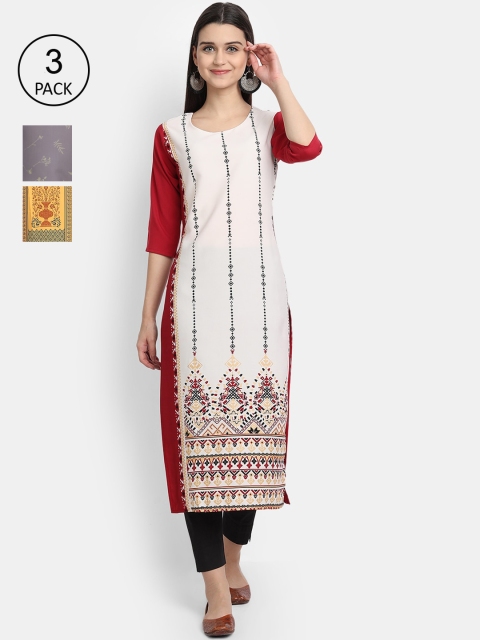 

Ethnic basket Women Pack Of 3 Straight Kurtas, Yellow