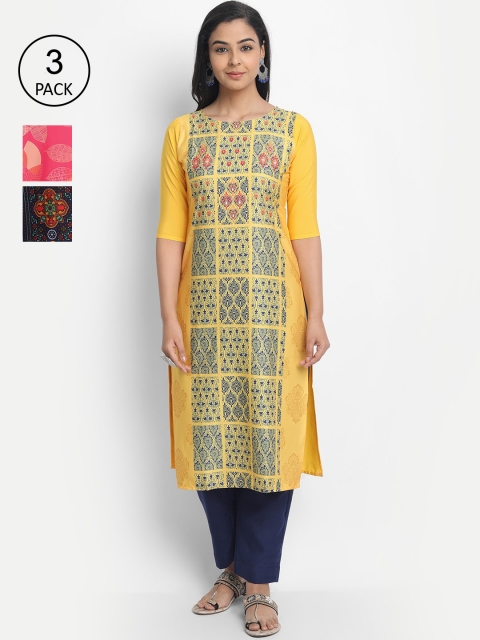 

Ethnic basket Women Set of 3 Printed Crepe Kurta, Multi