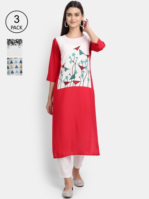 

Ethnic basket Women Set Of 3 Multicoloured Printed Crepe Kurta, Multi