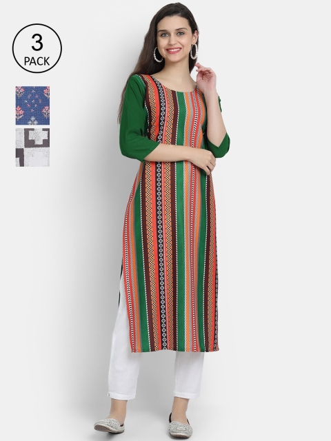 

Ethnic basket Women Set Of 3 Multicoloured Ethnic Motifs Printed Crepe Kurta, Multi