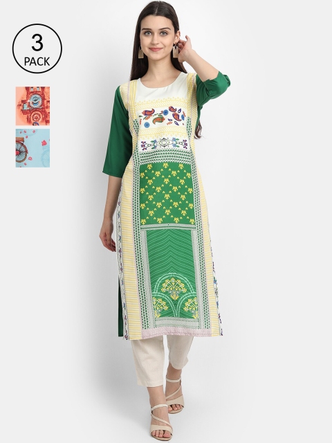 

Ethnic basket Women Pack of 3 Multicoloured Floral Printed Crepe Kurta, Multi