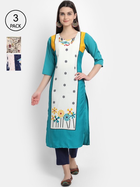 

Ethnic basket Women Pack Of 3 Printed Crepe Kurta, Beige