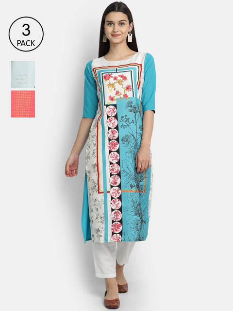 

Ethnic basket Women Pack Of 3 Straight Kurtas, Multi