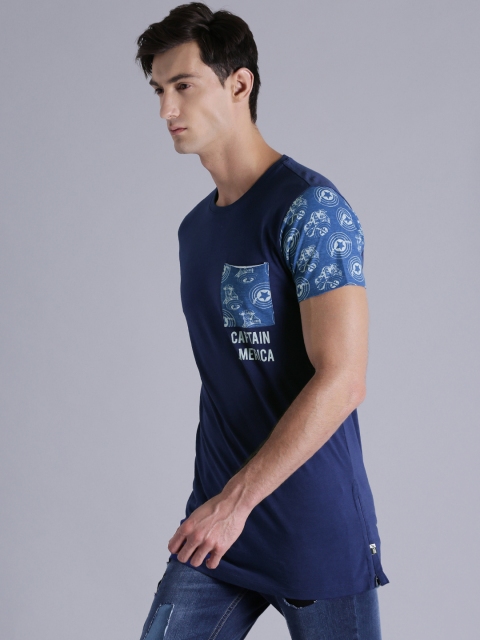 

Kook N Keech Marvel Men Navy Blue Solid Round Neck Longline T-shirt