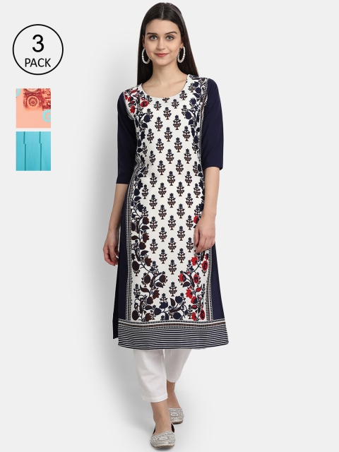 

Ethnic basket Women Pack of 3 Multicoloured Floral Printed Crepe Kurta, Multi