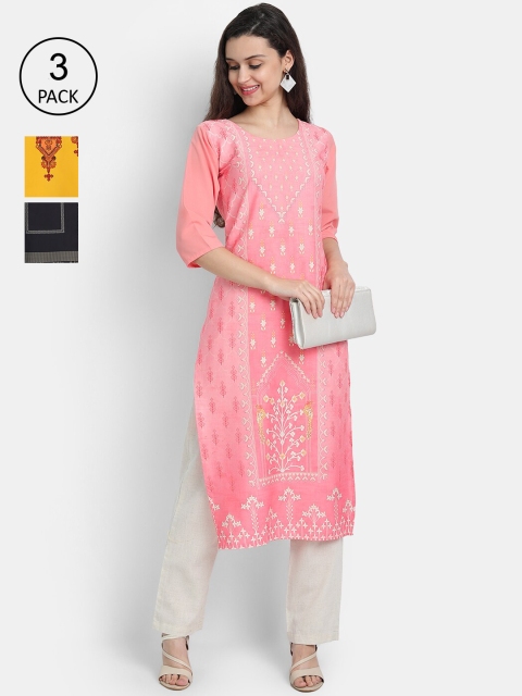 

Ethnic basket Women Multicoloured Set Of 3 Ethnic Motifs Printed Crepe Kurta, Multi