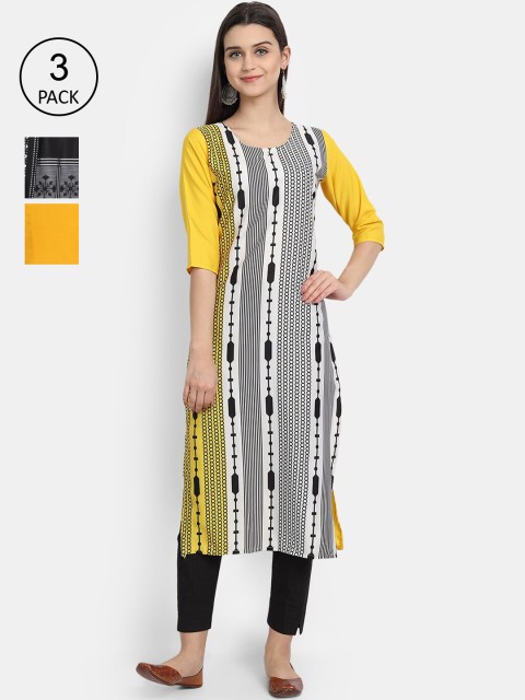 

Ethnic basket Women Set Of 3 Multicoloured Ethnic Motifs Printed Crepe Kurta, Multi