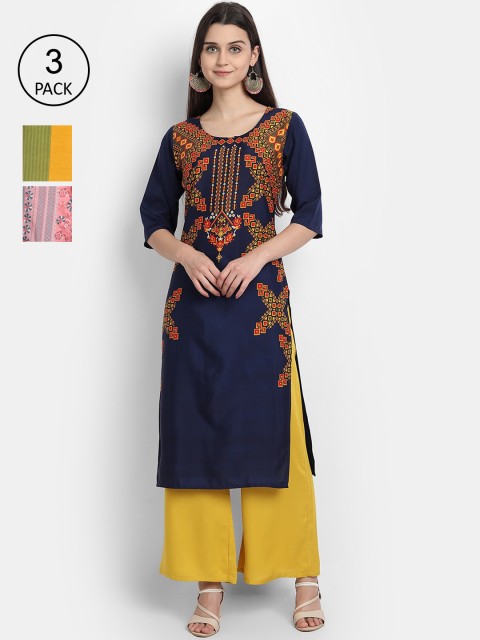 

Ethnic basket Women Set of 3 Printed Crepe Kurta, Multi