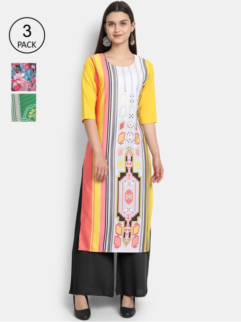 

Ethnic basket Women Pack Of 3 Straight Kurtas, Multi