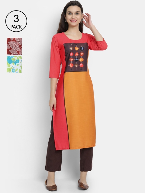 

Ethnic basket Women Pack Of 3 Straight Kurtas, Multi