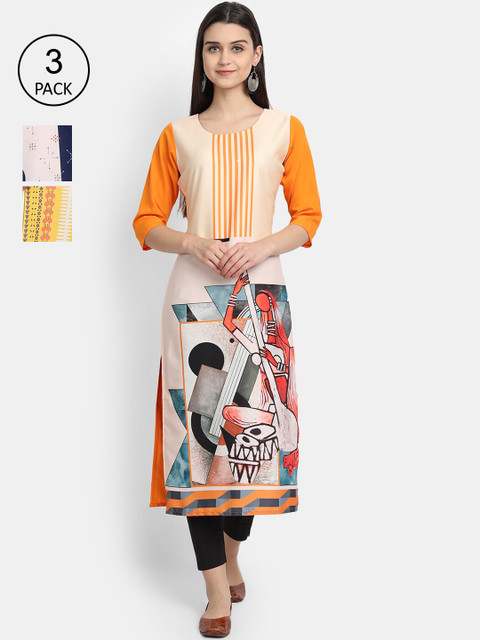 

Ethnic basket Women Multicoloured Set Of 3 Ethnic Motifs Printed Crepe Kurta, Multi